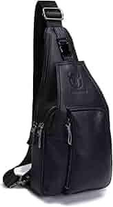 Amazon.com: Men Genuine Leather Chest Bag, Crossbody Shoulder Bag