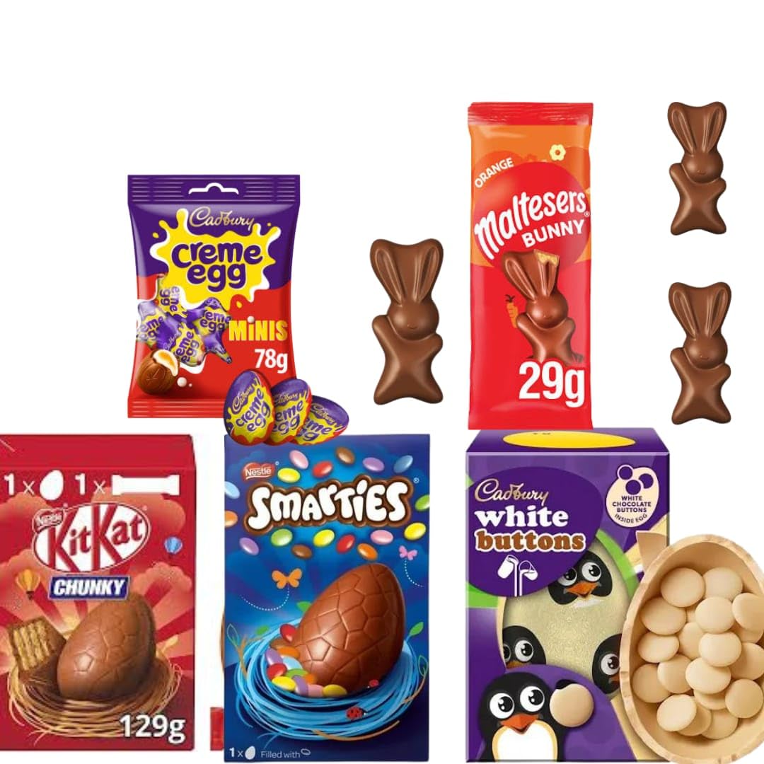 Easter Egg Hunt Bundle - Dairy Milk Buttons White, Creme Egg, Smartie Egg, Kit Kat & Maltesers -Hamper for Family