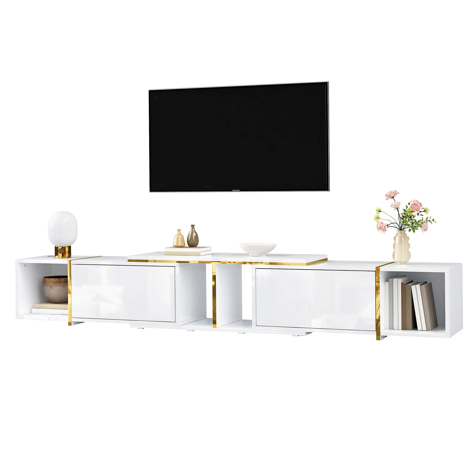 HAINEW Mobile TV ovale con 2 ante scorrevoli, noce, 180 x 40 x 50 cm