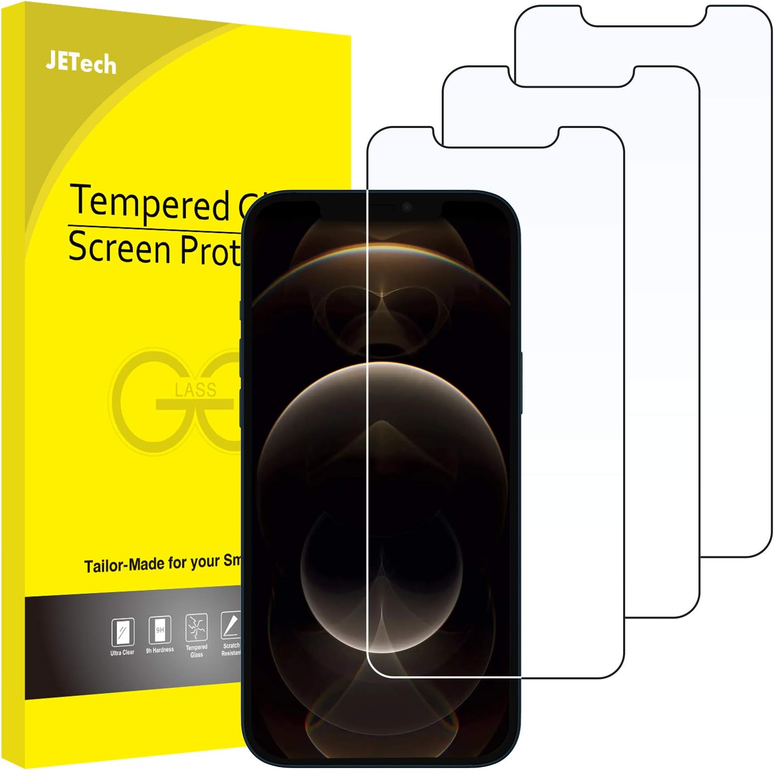 – JETech Screen Protector for iPhone 12 Pro Max 6.7-Inch, Tempered Glass Film, 3-Pack