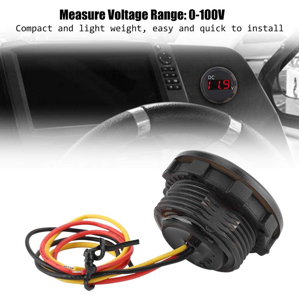 Voltmètre Numérique étanche DC 0-100V - Affichage LED Rouge - Pour Voiture, Moto, Bateau, Camping-car - Installation Facile - 13