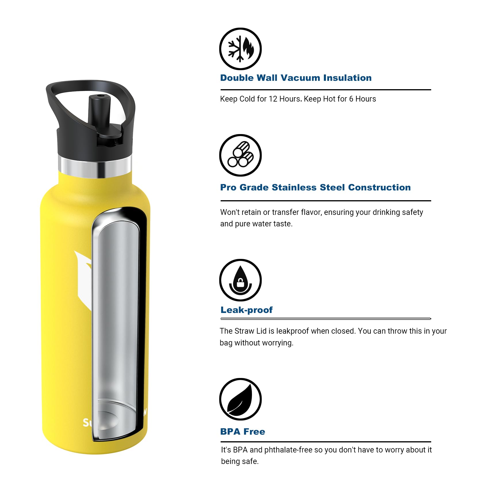 Super Sparrow Borraccia Termica, Acciaio Inox Bottiglia Termica - 350ml, 500ml, 750ml, 1L - Senza BPA Borracce, Borraccia Bambini per Scuola, Sport, Campeggio, Yoga, Palestra, Ciclismo