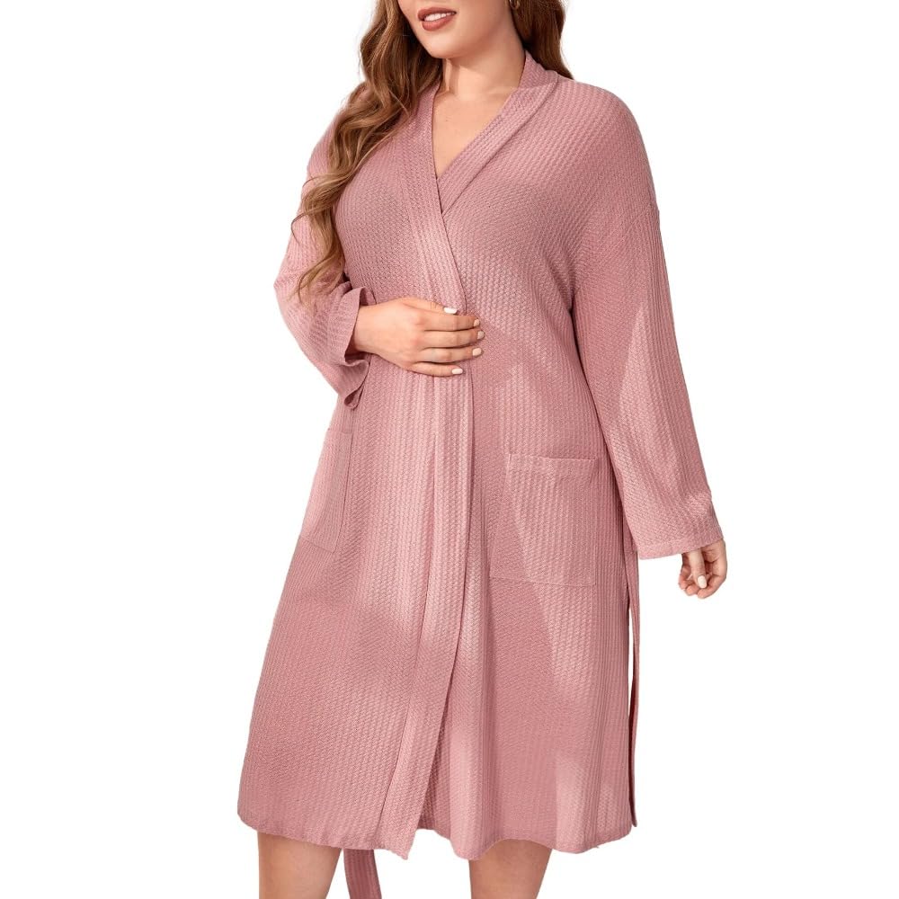 Hyfzxwx Women's B ’S Long Sleeve Robe With Pockets Plus Size Nightgown Loungewear Sleep Robe Trousers/B/5Xl