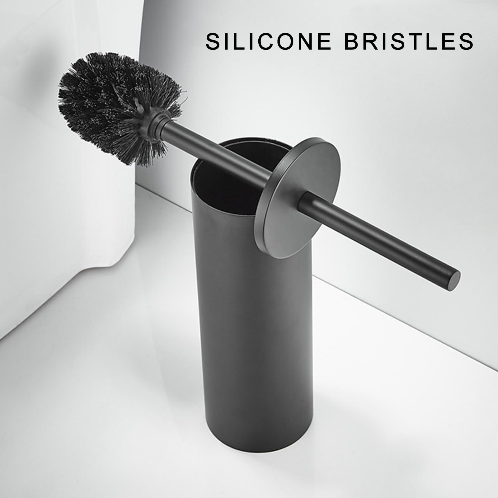 Cepillo de inodoro resistente con cerdas suaves, mango de silicona, diseño eficiente de soporte de suelo para una fácil limpieza del baño, herramienta de limpieza de inodoro duradera