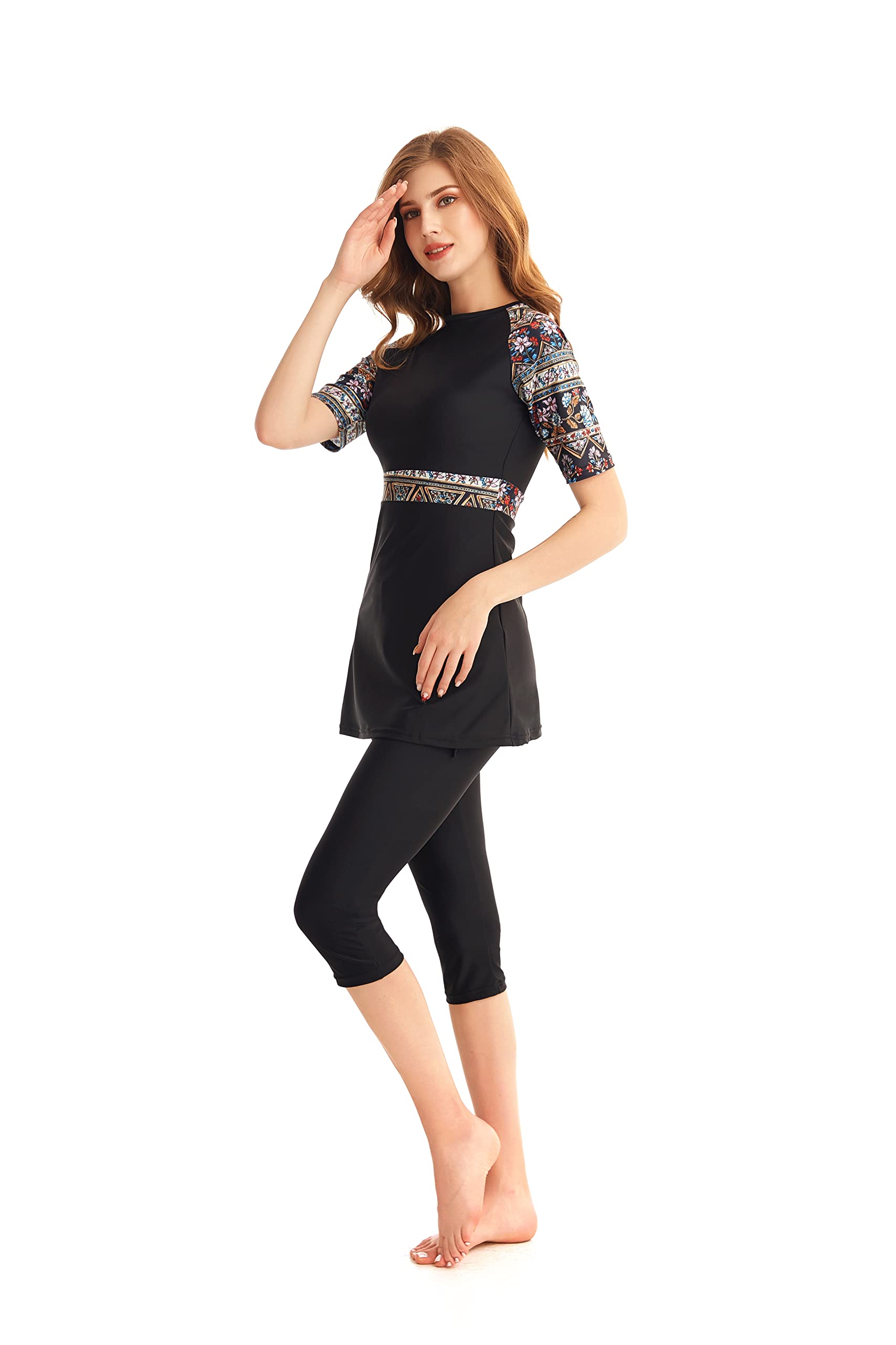 Set Burkini con Copertura moderata a Blocchi di Colore per Donne e Ragazze