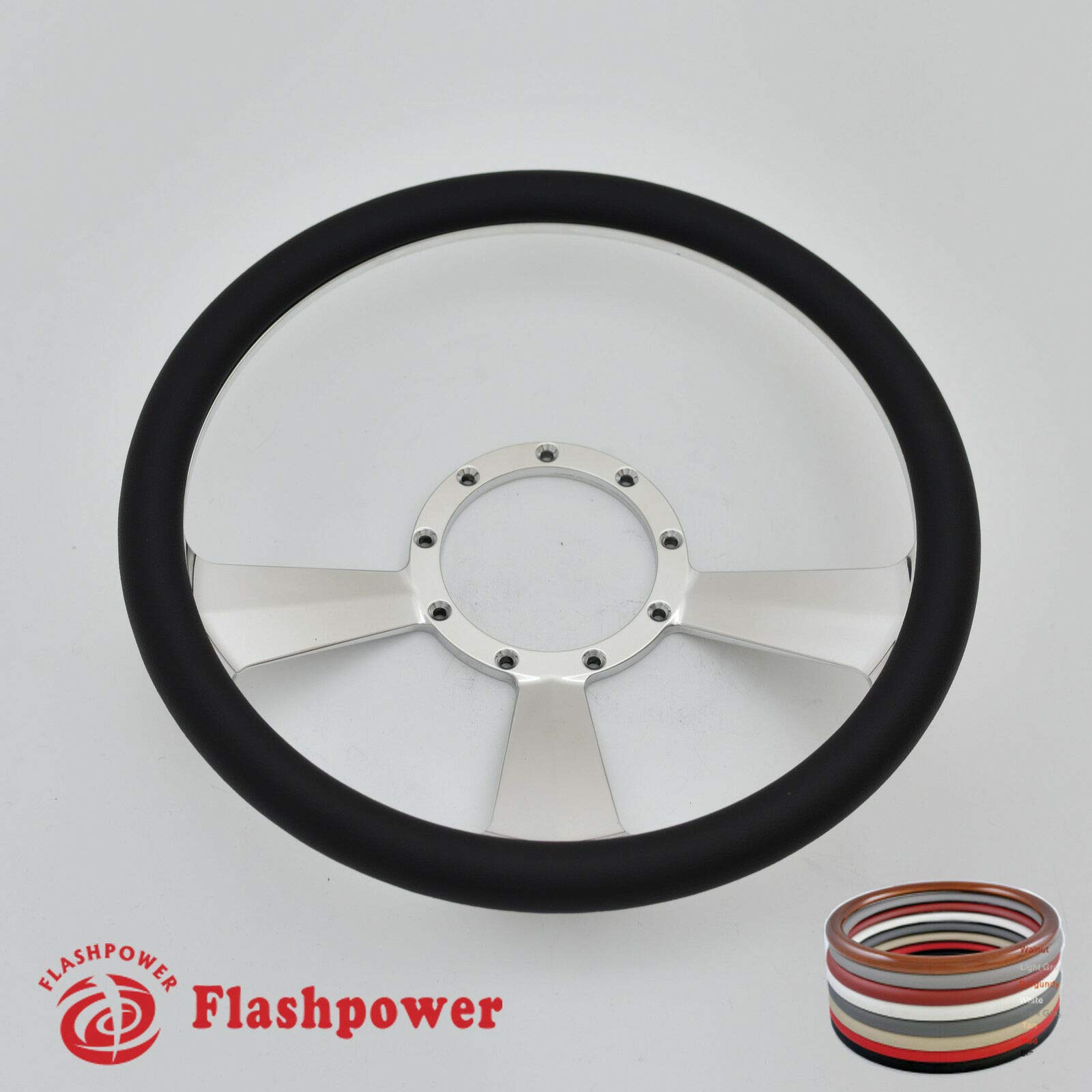 Flashpower 14'' Billet Half Wrap 9 Bolts Steering Wheel with Horn Button(Black)