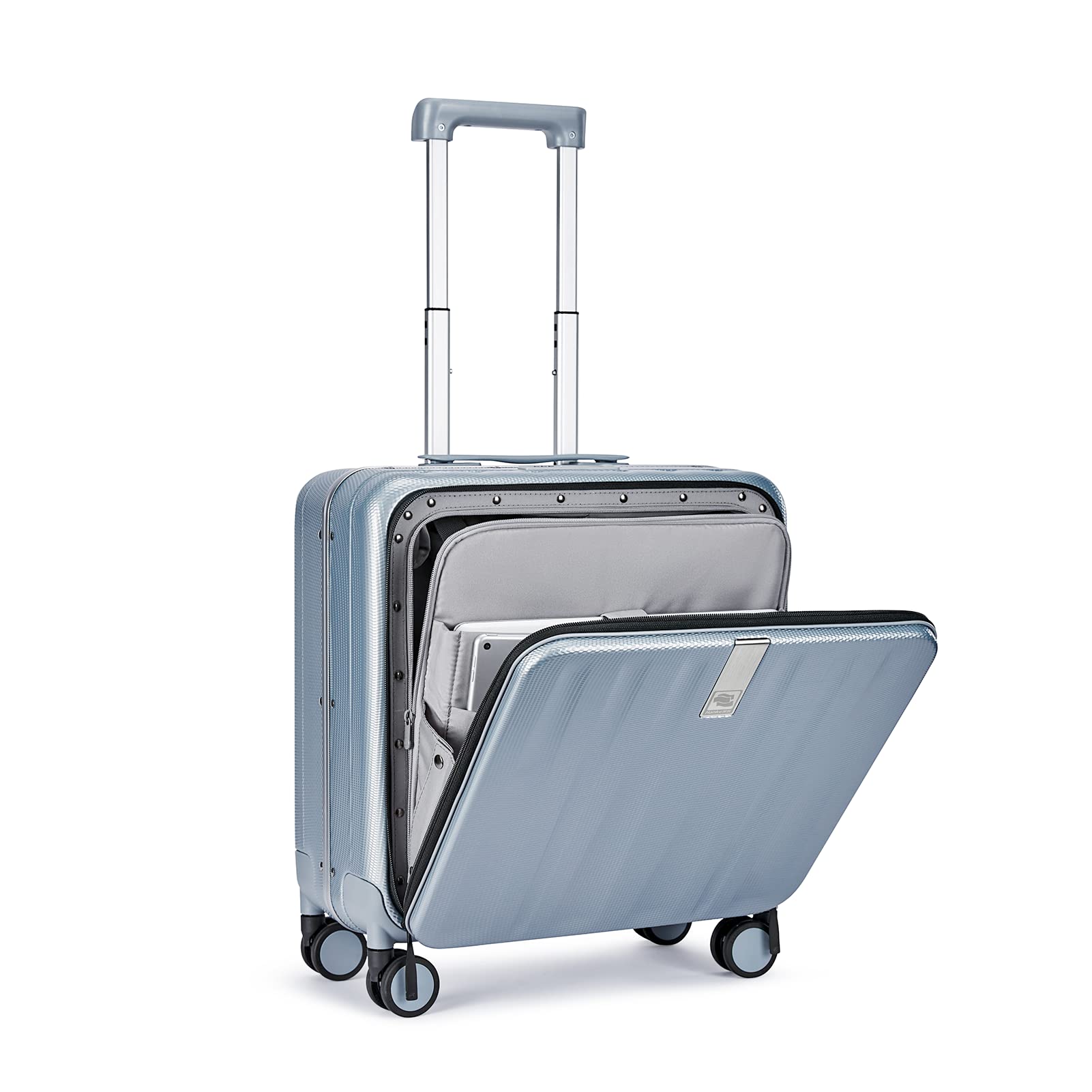 Hanke Lightweight Hardside Luggage 8 Spinner Silent Wheels Travel Suitcase, Grey, Carry-On 18-Inch