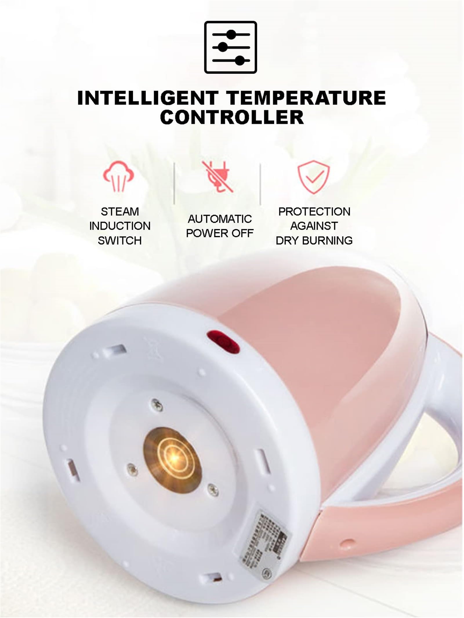 Hervidor eléctrico inalámbrico de acero inoxidable cepillado de 2 L, silencioso y rápido, 1500 W, mango antiquemaduras, boquilla de vertido perfecta, color rosa
