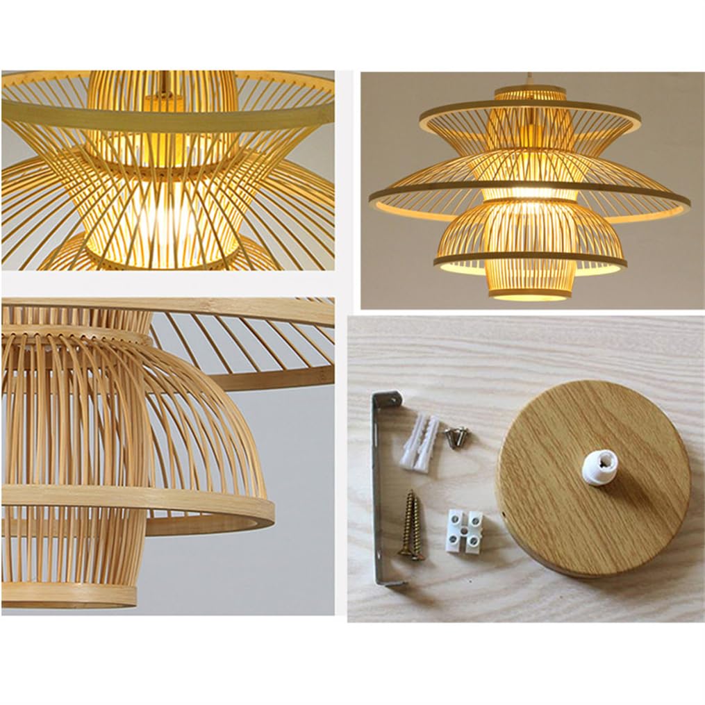 Lampa wisząca z bambusa - pleciony żyrandol w stylu boho, naturalna lampa rattanowa, nowoczesna oprawa wiklinowa, podstawa E26, do restauracji, sypialni, salonu, 50 cm