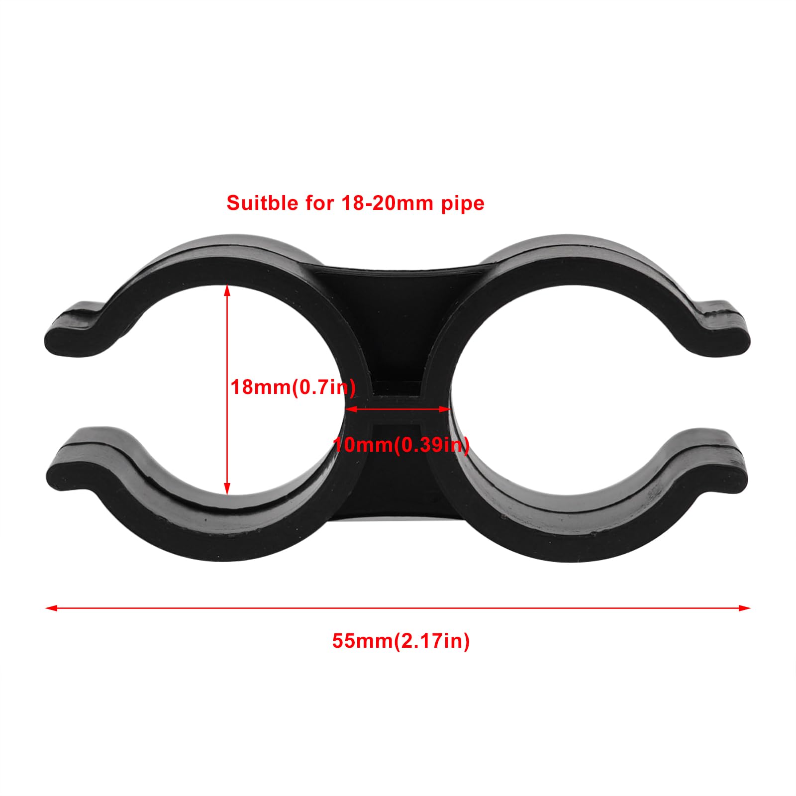 16Pcs Plastic Black Double Pipe Clamps, 20mm H-Type Double Port Pipe Clips, Warehouse Supermarket Shelf Pole Connector, Tube Buckle - Image 2
