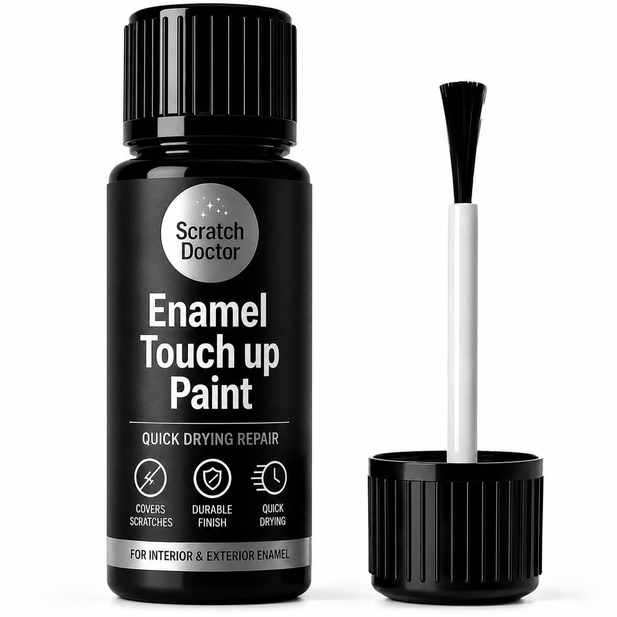 The Scratch Doctor Enamel Touch Up Paint Black 15ml | Quick Dry Repair Paint for Baths Sinks Fridges Ovens Radiators & Kitchen Appliances | Fix Chips & Scratches on Enamel Ceramic & Metal