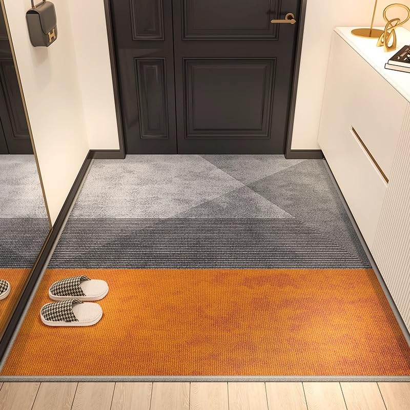 QJDTZMD Alfombra Sala 140 x 160 cm Alfombra Interior Antideslizante Lavable en Lavadora Pelo bajo para Dormitorio Kitchen Comedor Corredor Líneas geométricas Modernas en Tonos Naranja y Gris.