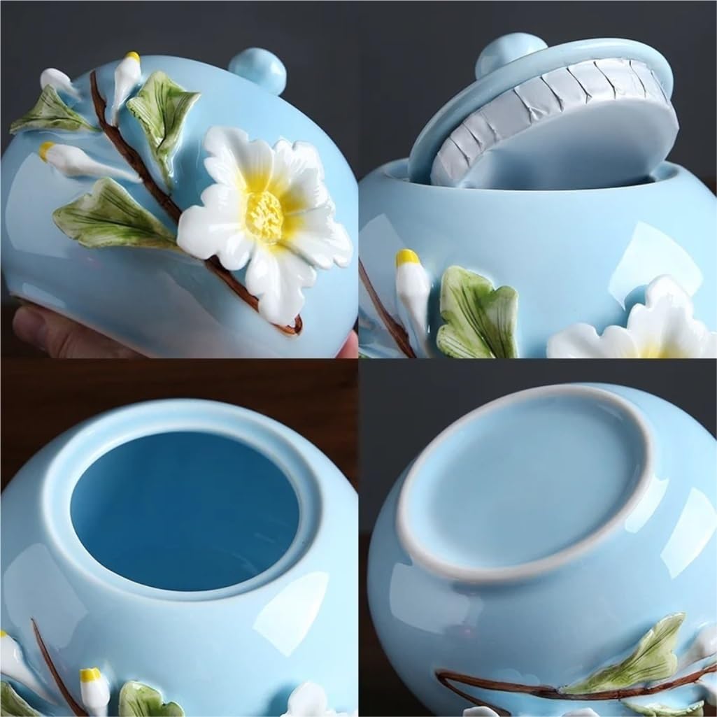 CMBSSTFC Tarro de azúcar, Paquete de 2 tarros de cerámica Pintados a Mano para Almacenamiento de té Floral, Aperitivos, Frutos Secos, Tarro Sellado, Tarro de Almacenamiento de Cocina, Tarro de café,