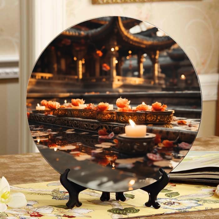 Japanese Landscape 10-inch Ceramic Plate for Wall Display or Tabletop, with Stand & Hook DP-967500717