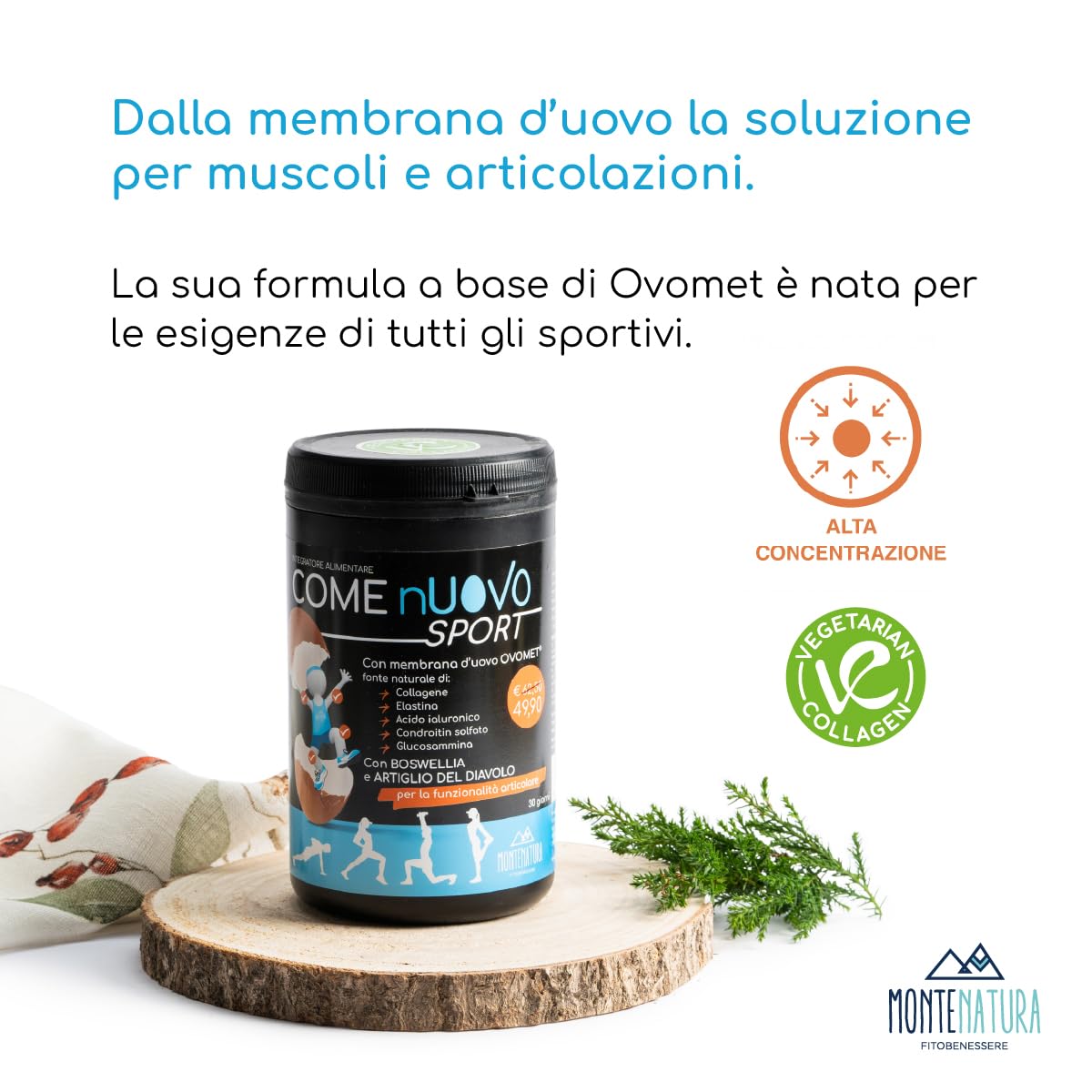 MONTENATURA® COME NUOVO SPORT Integratore Articolare Potente (30 Giorni) per Sportivi. Con OVOMET (Collagene, Acido Ialuronico), Boswellia e Artiglio del Diavolo. Antinfiammatorio, Senza Glutine.