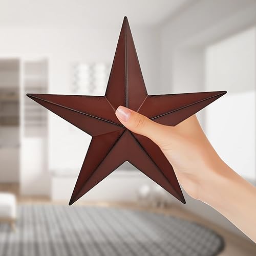 Miniatura 5 de COOZZYHUOR - 3 piezas de decoración de pared de estrella de granero roja y negra de 11.8 pulgadas, estrellas de metal americanas para exteriores o