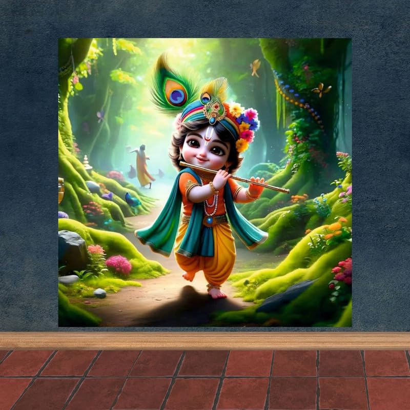 Image of British Terminal Cute little Bal Gopal Baby God Krishna| Kanha Ji | Laddu Lord Makhan Chor Painting Religious Poster for Pregnant Women for wall (matt thin vinyl,sticker,multicolor,unframed)| bj126