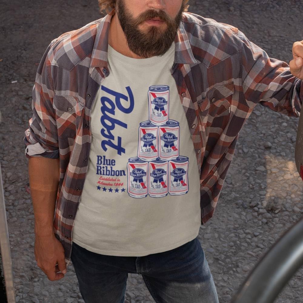 Ripple Junction Pabst Blue Ribbon Adult Brewery T-Shirt Stacked Cans Officially Licensed