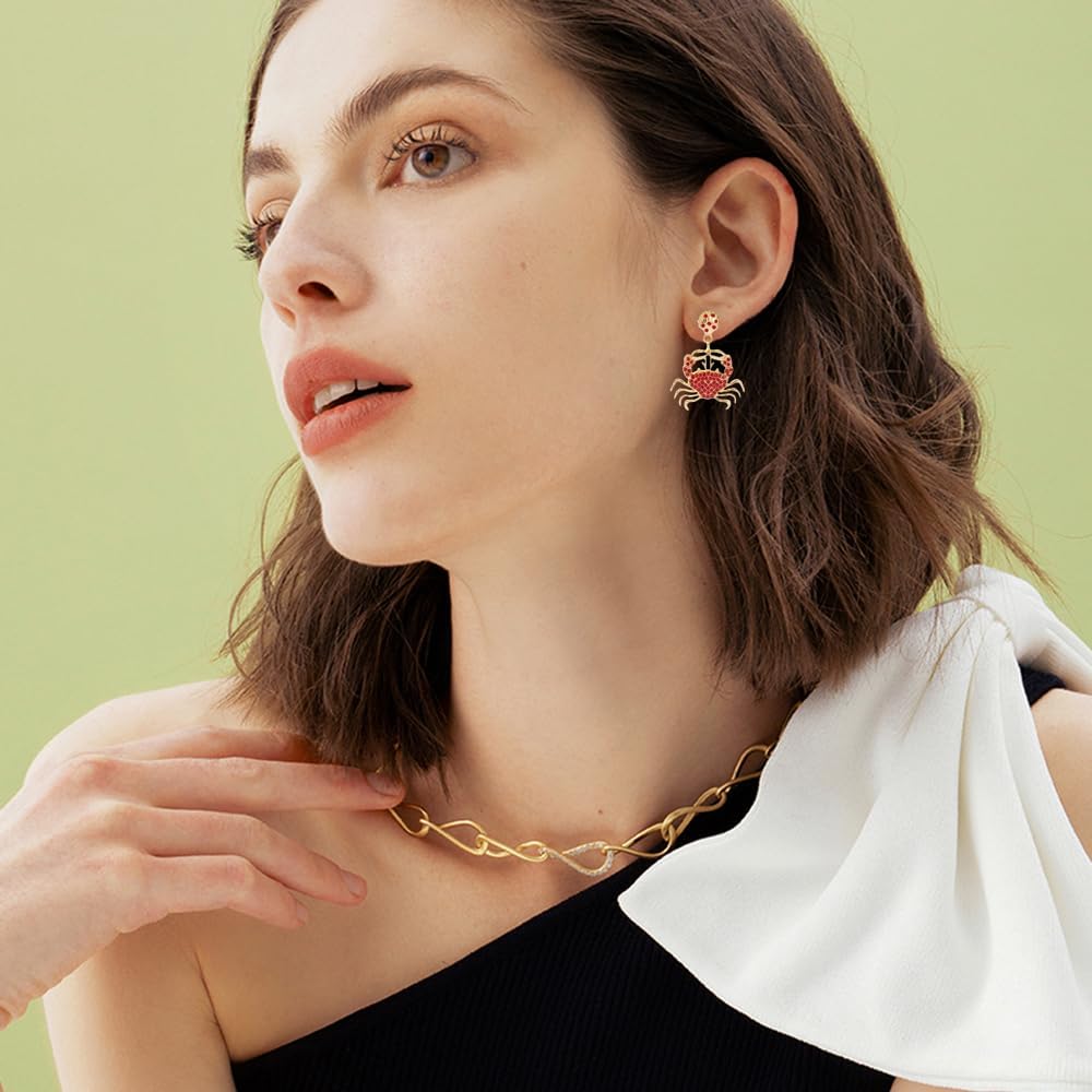 Cute Little Crab Dangle Statement Earrings Gold-Tone Plated Dainty Ocean Shell Animal Cubic Zirconia Crystal Drop Stud Hypoallergenic Earring Summer Beach Party Vacation Fashion Jewelry for Women Daughter - Image 2