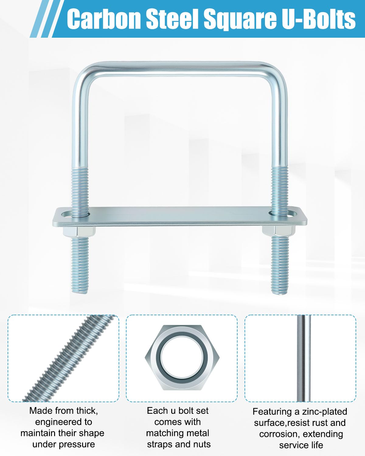 Zinc Plated U-Bolts - 6 Pack, 3/8" x 4" -5