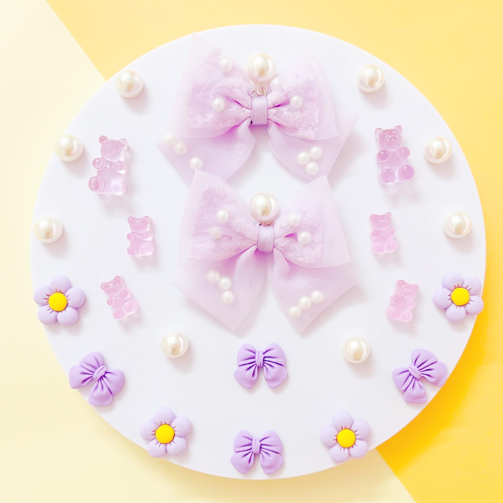 24Pcs Fabric Bow Shoe Charms, Cute Bears, Flower Pearl Charms Accessories for Clogs, DIY Shoe Decoration Charms for Girls, Party Favor