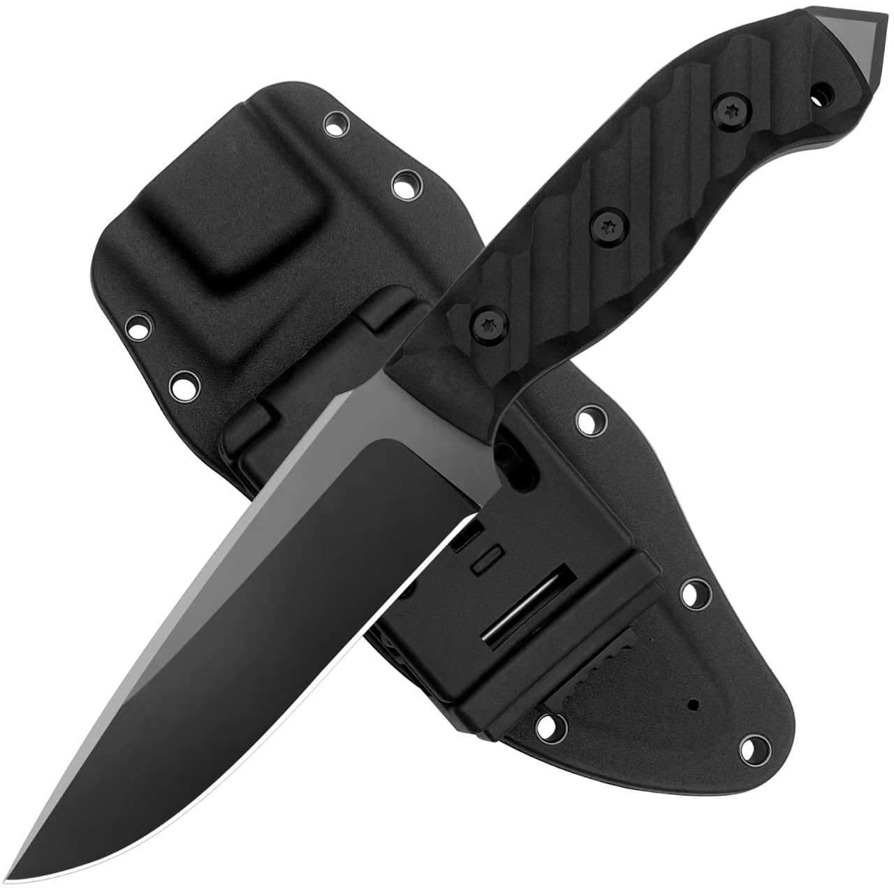 Survival Knife w Kydex Sheath,D2 Fixed Blade Bushcraft Knife w ABS Handle, Glass Breaker, Ideal for Camping Hunting Fishing Hiking and Other Outdoor Activities