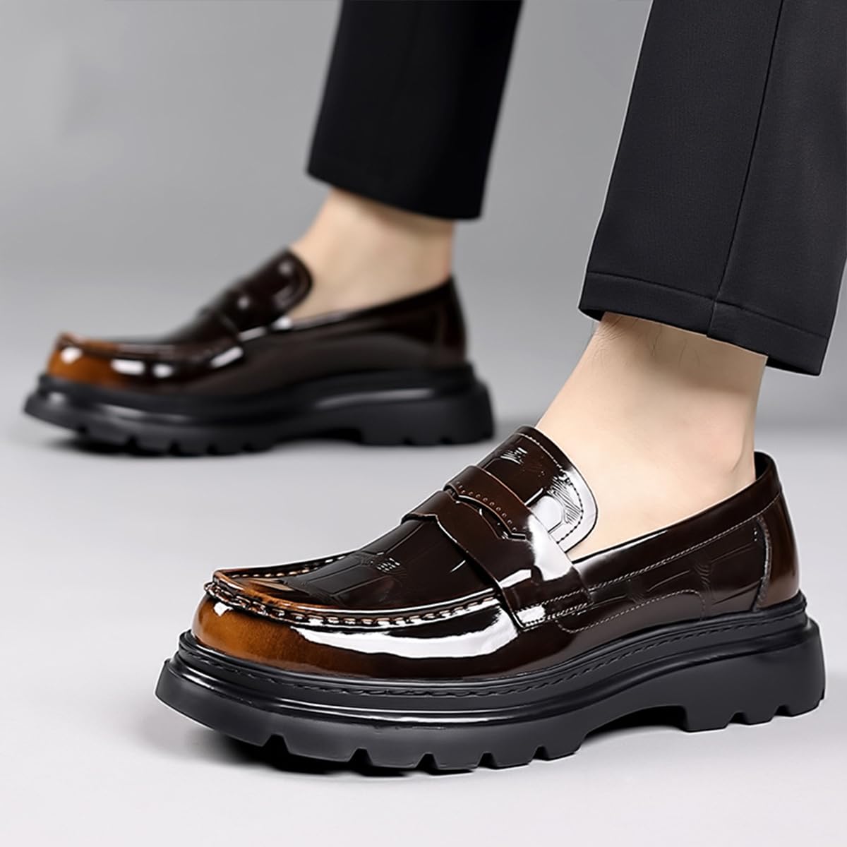 Mocasines de Cuero con Plataforma y borlas para Hombre Zapatos De Vestir Punta Redonda Modernos, para Negocios Negocios, Bodas