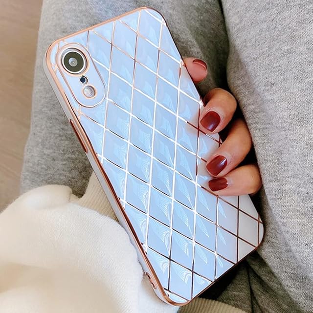 OWM iPhone XR Case Silicone [Quilted Designer Back] Shockproof Gold Edging Luxury Girls Women [Camera Lens Protective] Phone Cover Compatible for iPhone XR (White)