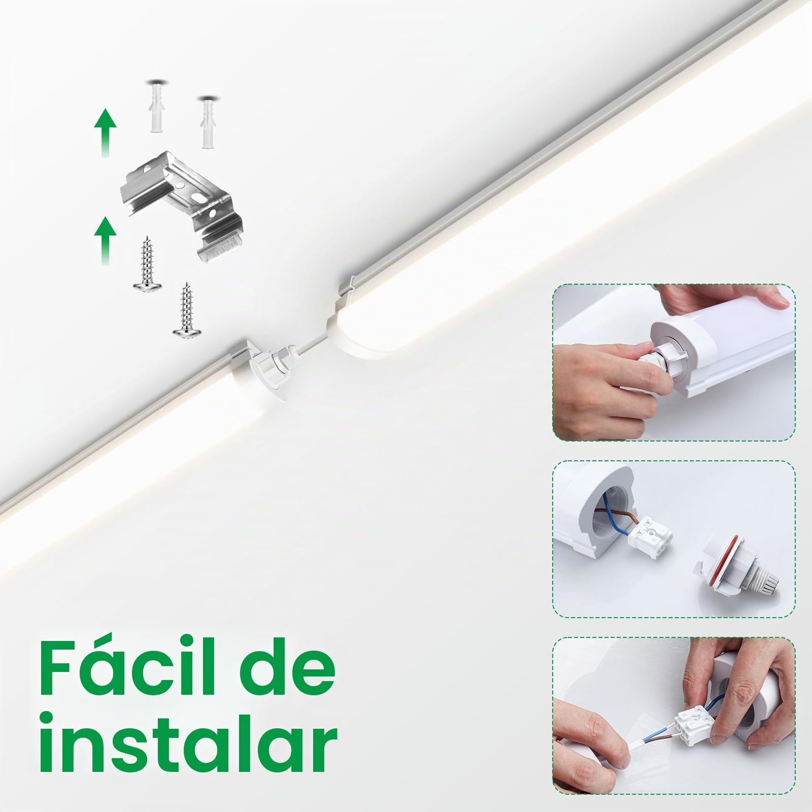 ALUSSO 2 Pack Regleta LED 120cm Tubo Integrado Pantalla Luz de Garaje | AC 220-240V,36W 4320LM 4000K,6 lámparas en serie,LED neón exterior estanco para garaje,sótano