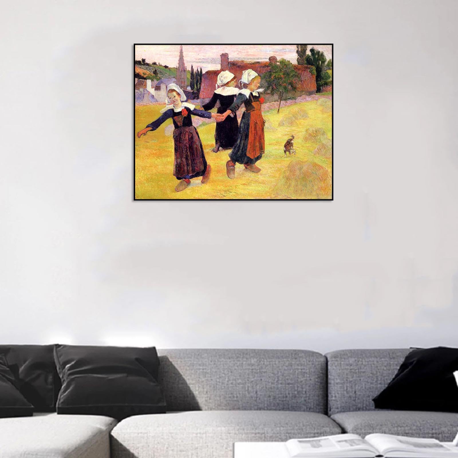 Phyrek123 Paul Gauguin Láminas artísticas Reproducciones de pinturas famosas Breton Girls Dancing Cuadros de arte de pared de lienzo para decoración 40x52cm Enmarcado negro