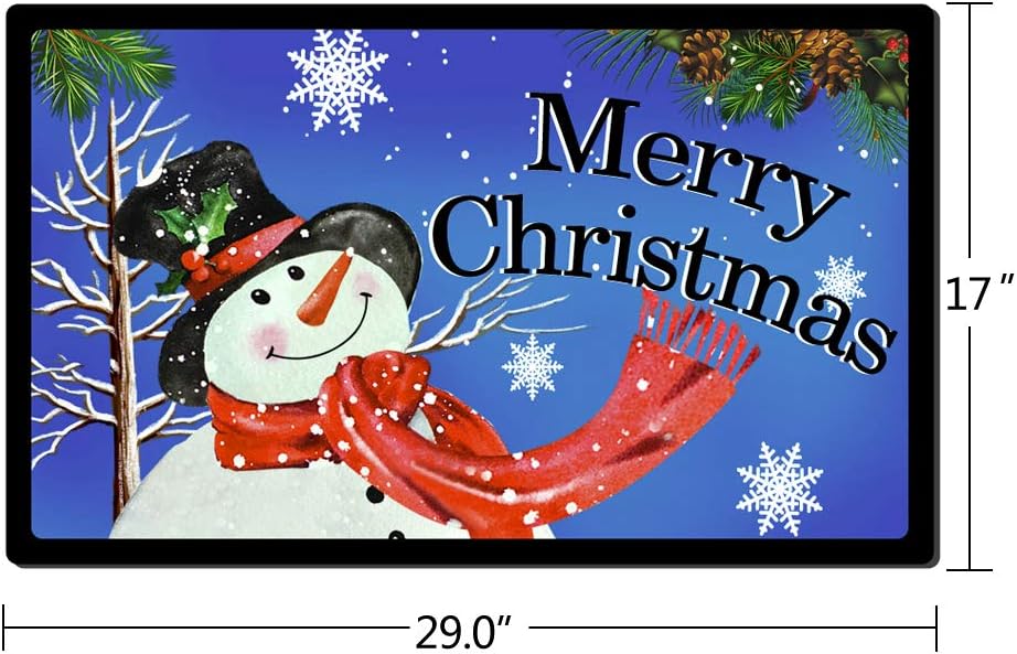 Merry Christmas Door Mat Snowman Pattern Xmas Holiday Season Doormat Indoor Outdoor (29x17)