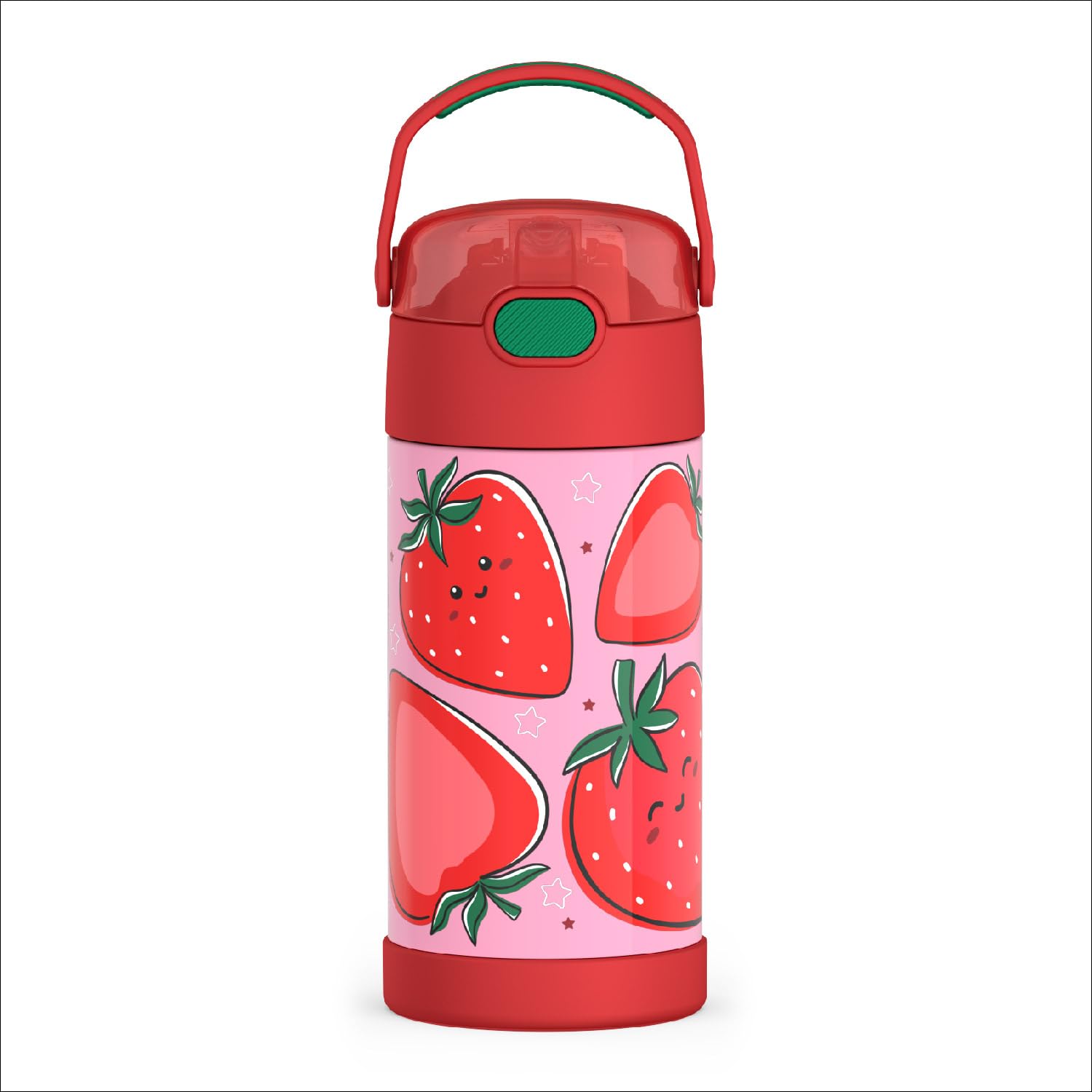 THERMOS FUNTAINER Water Bottle with Straw - 12 Ounce - Kids Stainless Steel Vacuum Insulated Water Bottle with Lid, Strawberry Smiles