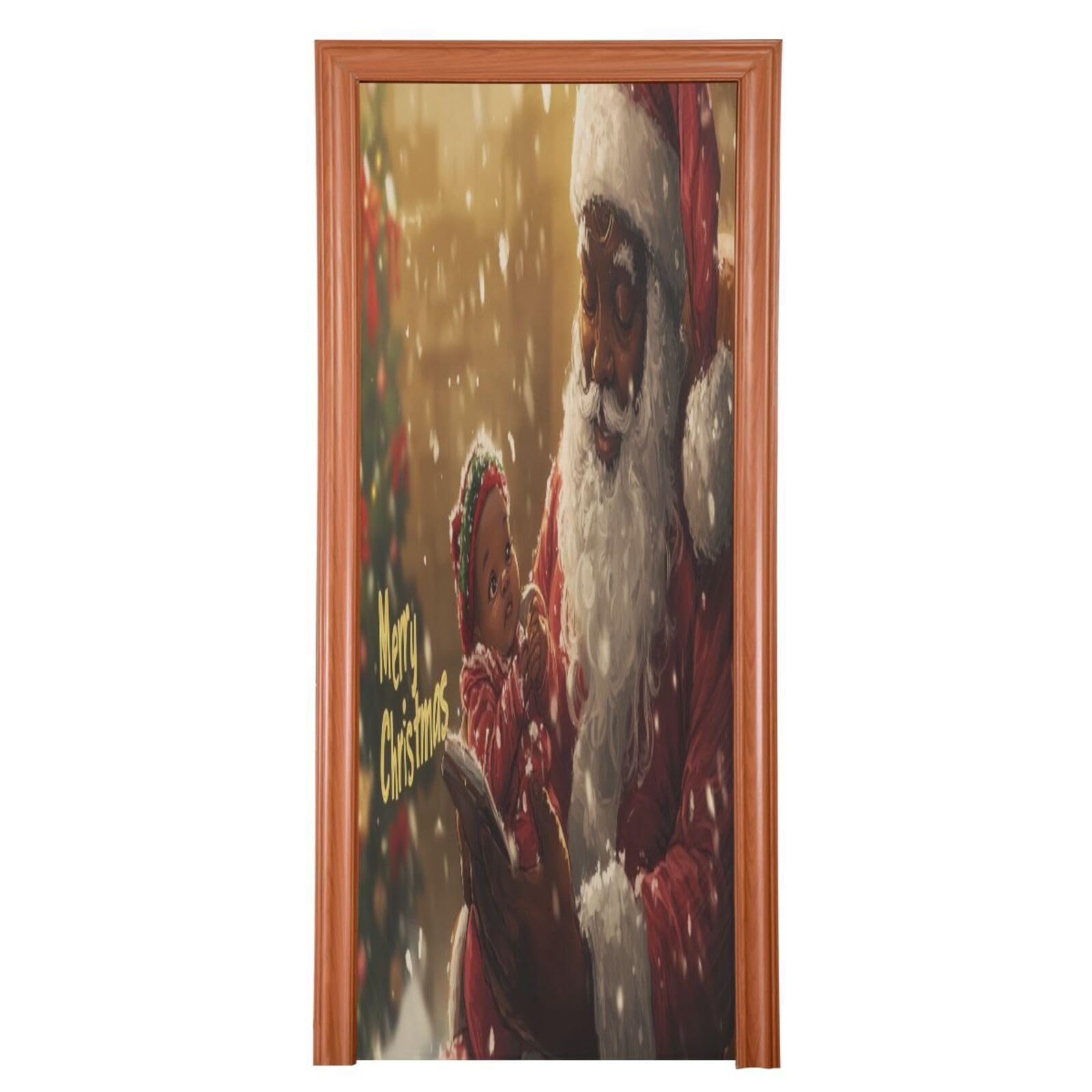 J JOYSAY Christmas Santa Snowy Door Decorations Door Cover Door Christmas Decorations Xmas Front Door Decorations for Christmas Decor,35x79 in