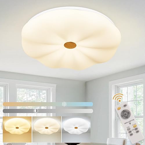 Miniatura 9 de DLLT - Lámpara de techo LED regulable de 48 W, de 20 pulgadas, con control remoto, moderna lámpara de techo color crema para sala de estar, comedor,