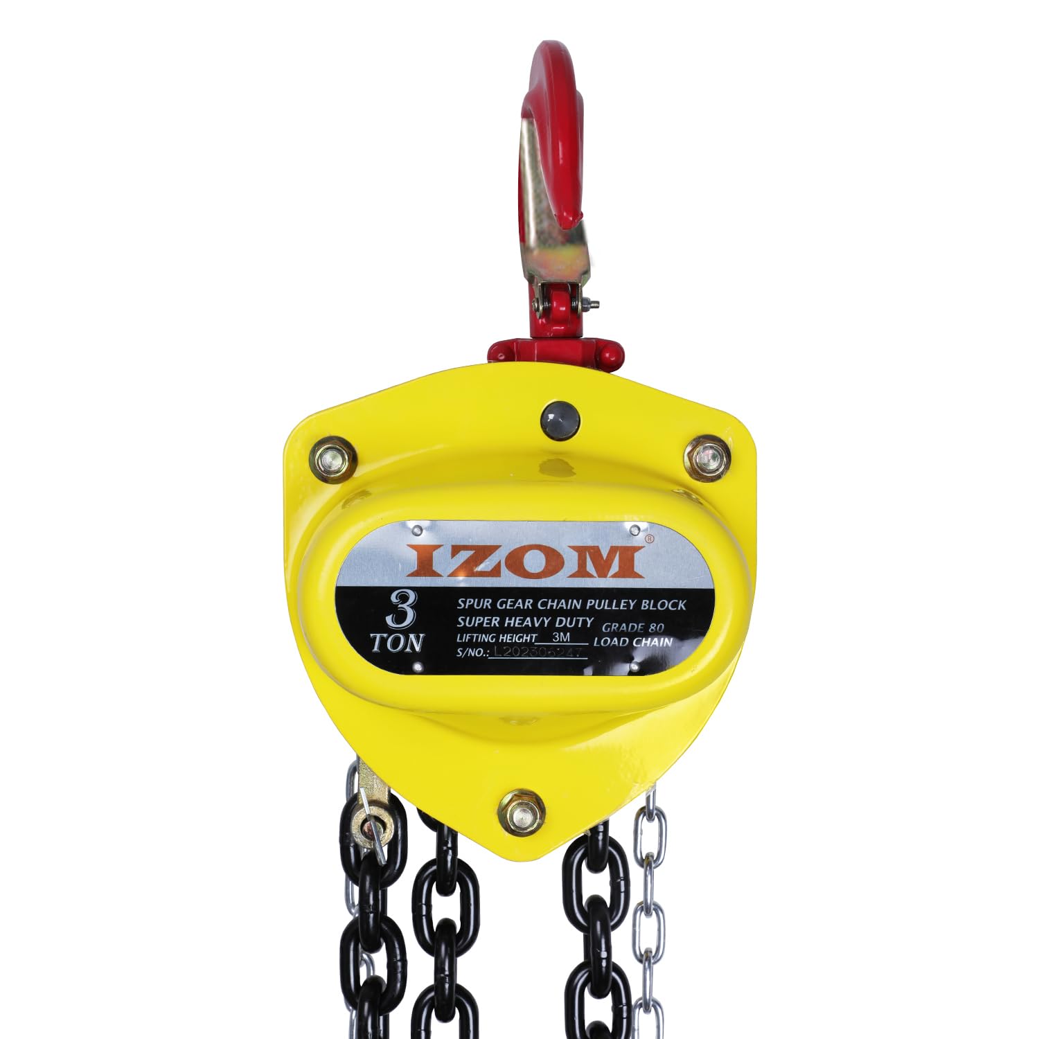 IZOM Hand Chain Pulley Block 3 Ton Heavy Duty Hand Hoist Manual 3 meter Lifting, 80 Grade Load Chain Pulley Steel Construction for Lifting Good in Transport, Warehouse, Workshop Garages