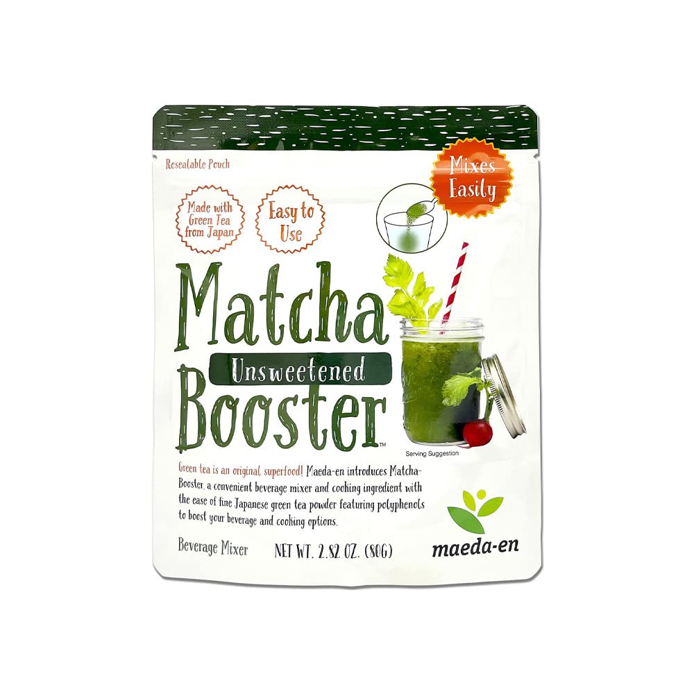 MAEDA-EN Matcha Booster Unsweetened Green Tea Powder 80g Japanese Origin Resealable Pouch for Latte Smoothies and Baking 27143