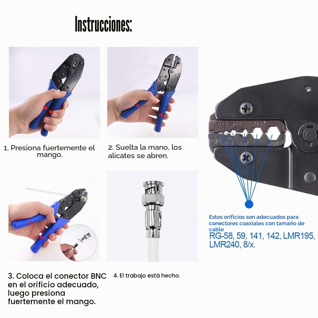 Glarks juego de herramientas de cable coaxial, herramienta de crimpado de conector coaxial RF + pelacables coaxial + conectores macho de crimpado BNC/UHF + cortador de alambre + destornillador