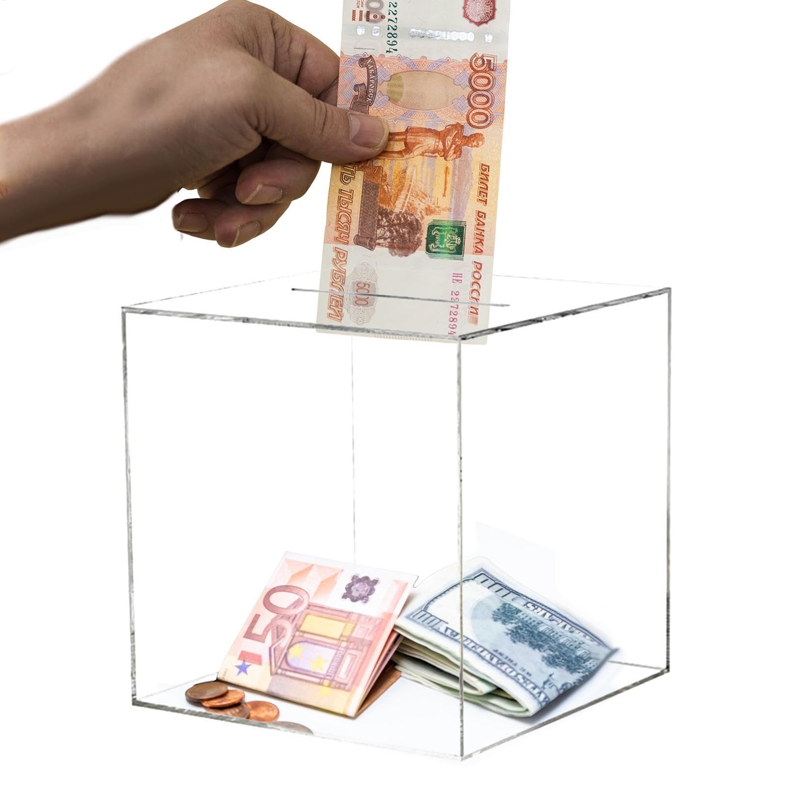 Clear Piggy Bank For Adults | Clear Acrylic Piggy Bank | Unopenable Acrylic Clear Bank Box | Piggy Bank Acrylic Bank Jar Clear Change Box | Cash And Coin Saving Box For Adults Kids