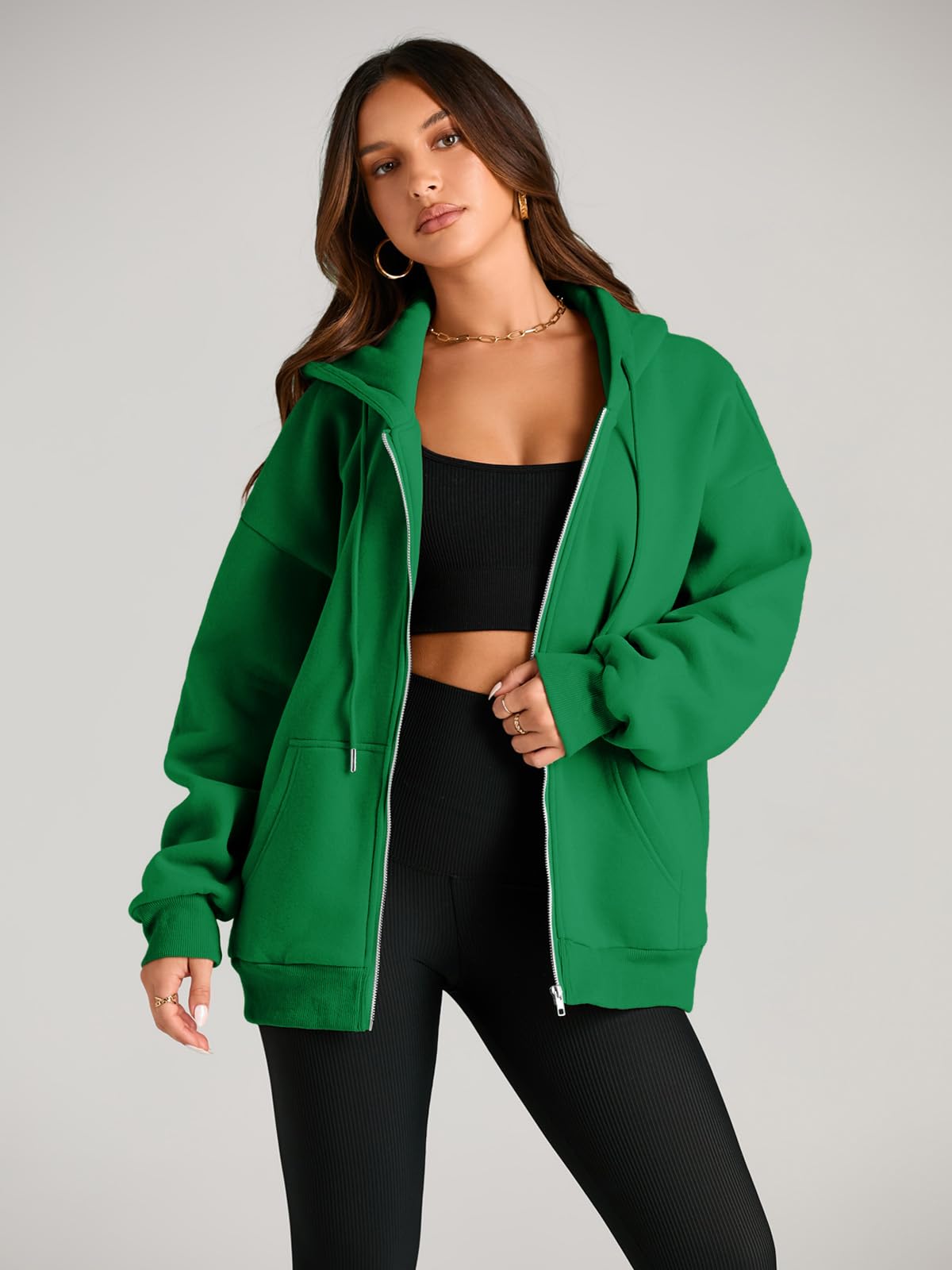 Ponadwymiarowa bluza damska 2024 jesienna kurtka polarowa śliczne bluzy z kapturem pulower topy z kapturem nastolatka na co dzień luźny krój zamek błyskawiczny Y2k modna moda ubrania na siłownię