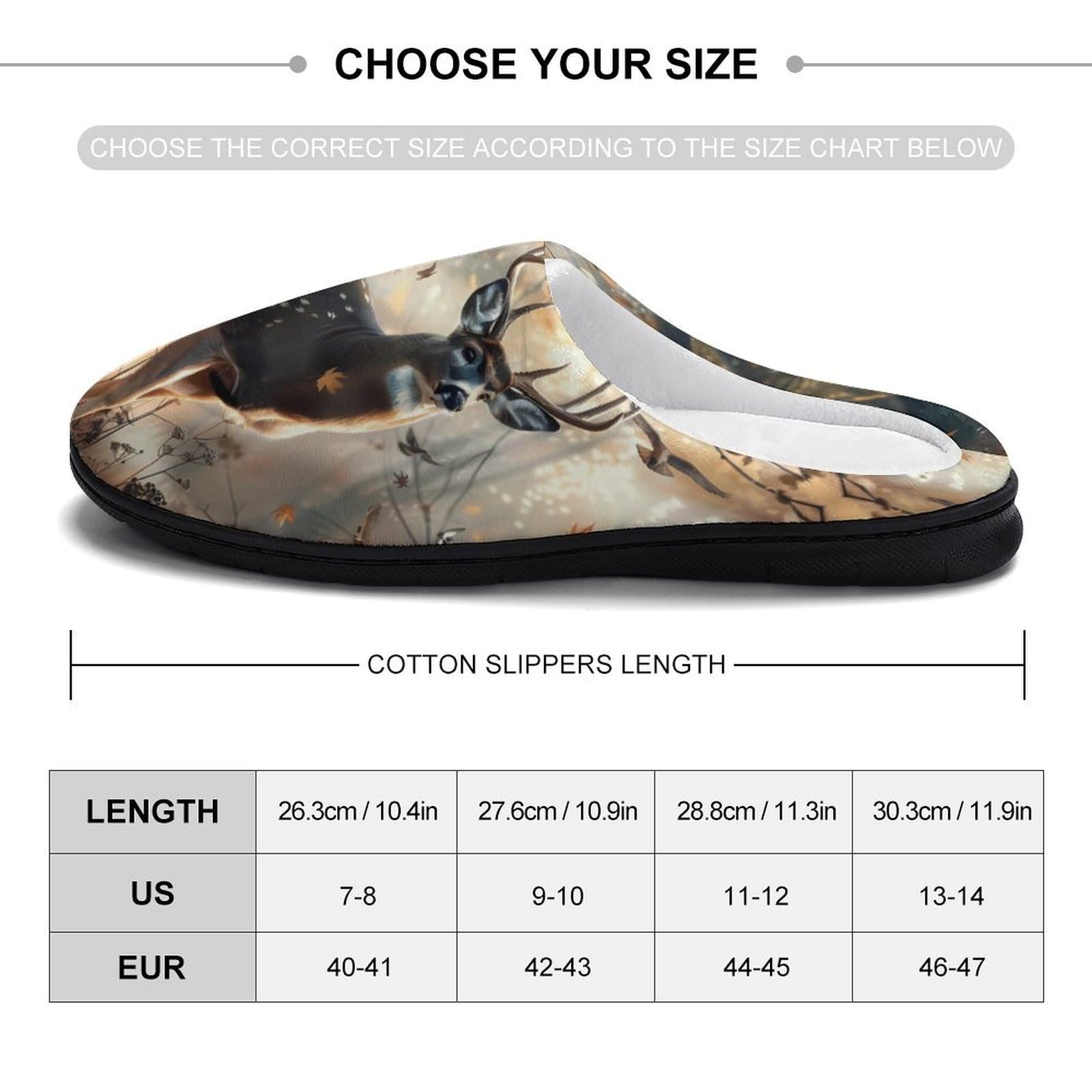 Deer Hunting Deer in The Forests Mens Slippers Casual Slip On Warm House Shoes with Rubber Sole Indoor Outdoor 9-10?42-43?