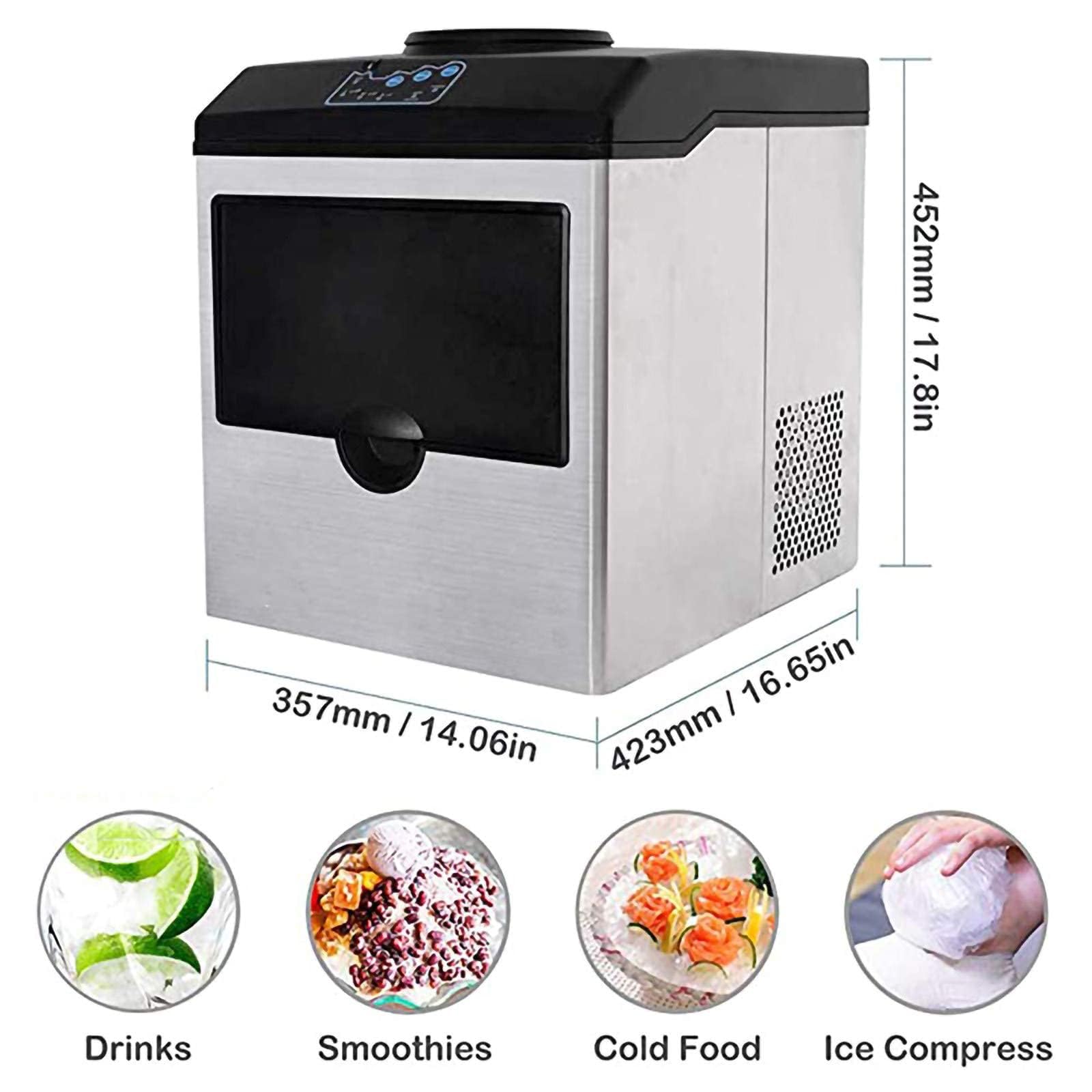 Machine à glaçons commerciale, machine à glaçons rapide en 12 minutes, 25 kg par 24 heures, faible consommation d'énergie, haute efficacité, entrée d'eau en bouteille et ajout d'eau manuel,Silver