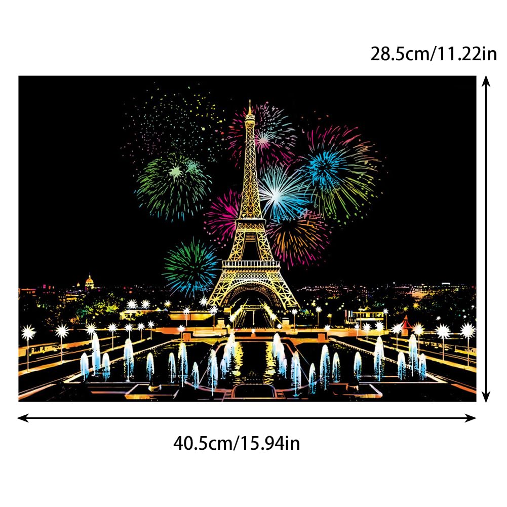 EUBUY Scratch Painting Rainbow Paper, City Series Night Scene, Rainbow Painting Night View Scratchboard with Tools for Artistic Projects