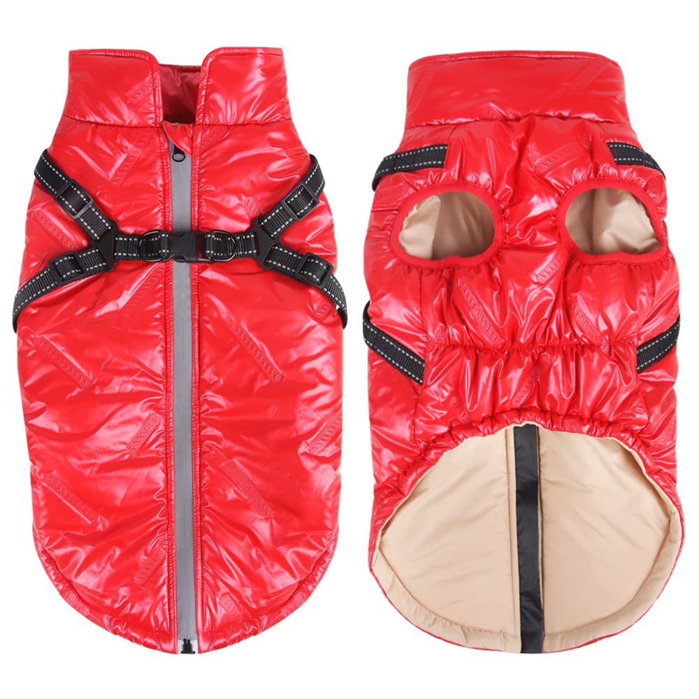 Dolahovy Chaqueta Impermeable para Perros Abrigo de Invierno para Mascotas Ropa Cálida para Perros con Arnés Ajustable para Gato Perros Pequeños Medianos y Grandes Al Aire Libre (S, Rojo)