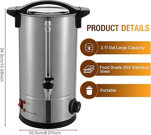 Miniatura 7 de Dispensador eléctrico de agua caliente de 2 galones, caldera y calentador de agua comercial de acero inoxidable de 950 W, temperatura de 110 V 2
