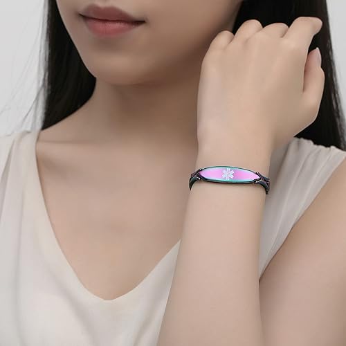 Miniatura 3 de LinnaLove Pulseras de alerta médica personalizadas para mujer, pulseras médicas de emergencia de acero inoxidable con grabado gratuito (7.5)