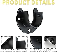 Vista 4 de 4 soportes de acero inoxidable para barra de armario, soporte de barra de cortina de ducha en forma de U de 1 pulgada, soporte de extremo para barra