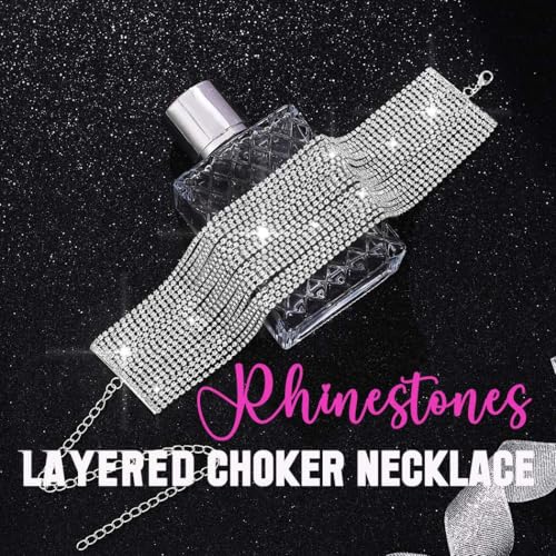 Reaky Choker-Halskette, Silber, Strass, mehrlagig, glitzernde Halsketten, Schmuck für Frauen (Silber), Einheitsgröße, Kristall