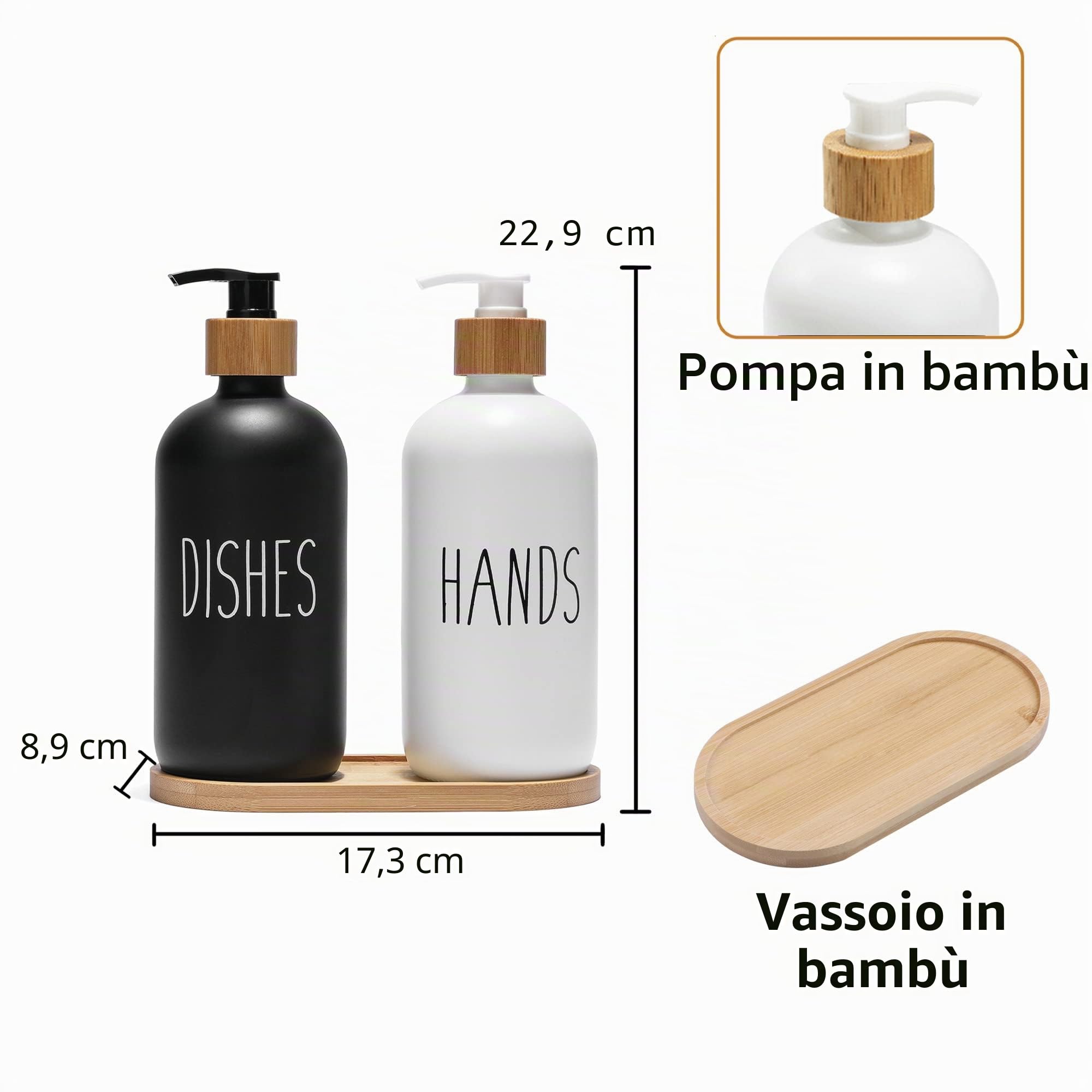 FEILANDUO Set di dispenser per sapone per lavello da cucina, dispenser per sapone per le mani per bagno con pompa in bambù e vassoio per sapone, decorazione per la casa della fattoria