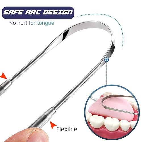 Miniatura 6 de Raspador de lengua mejorado, raspador de lengua de acero inoxidable 304 de alta calidad, limpiador de lengua para adultos, aliento fresco, boca más