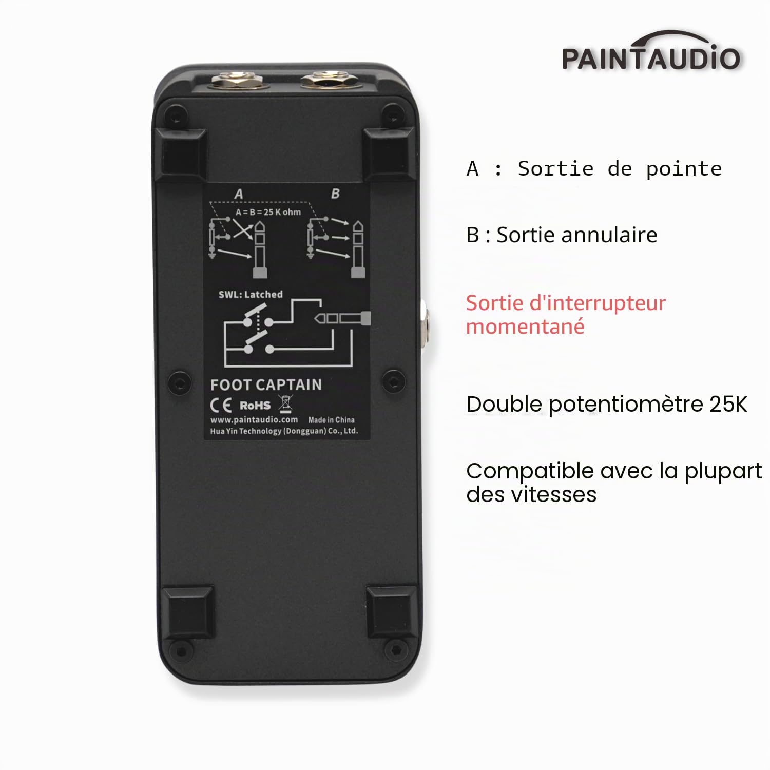 Paint Audio Foot Captain Pédale d'expression multi-effets compatible avec connexion pointe/anneau (Foot Captain-SWM)
